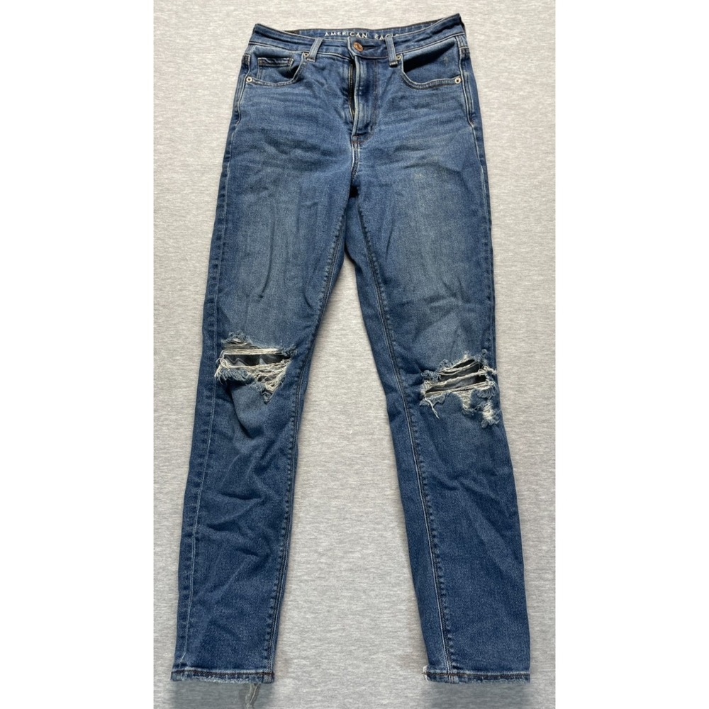 American Eagle Outfitters Mom Jeans Womens 00 Blue Denim Distressed Frayed Hem